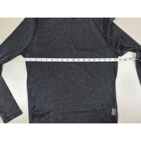 Sheer Shimmer Mesh Long Sleeve Top Womens M Black Oversized Crew EDM Rave Y2K - Picture 7 of 11